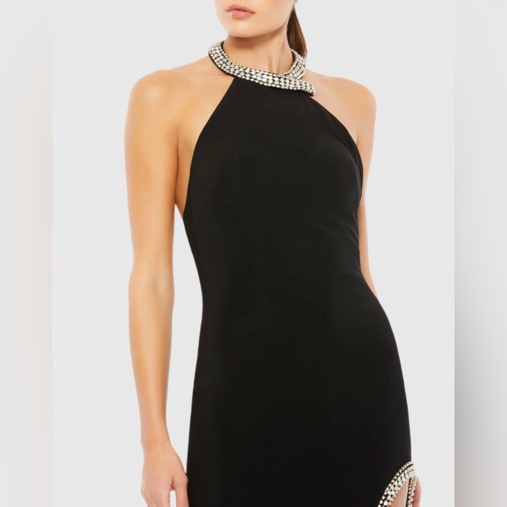 Mac Duggal 26533 Black Rhinestone Accented Halter Gown - Picture 2 of 7